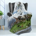thumbnail image 4 of Africa Soft Flannel Fleece Blanket, Tropic Animal Collage in the Valley with Lion Parrot Swans Elephants and Flamingos, Cozy Plush for Indoor and Outdoor Use, 70" x 90", Multicolor, by Ambesonne, 4 of 5