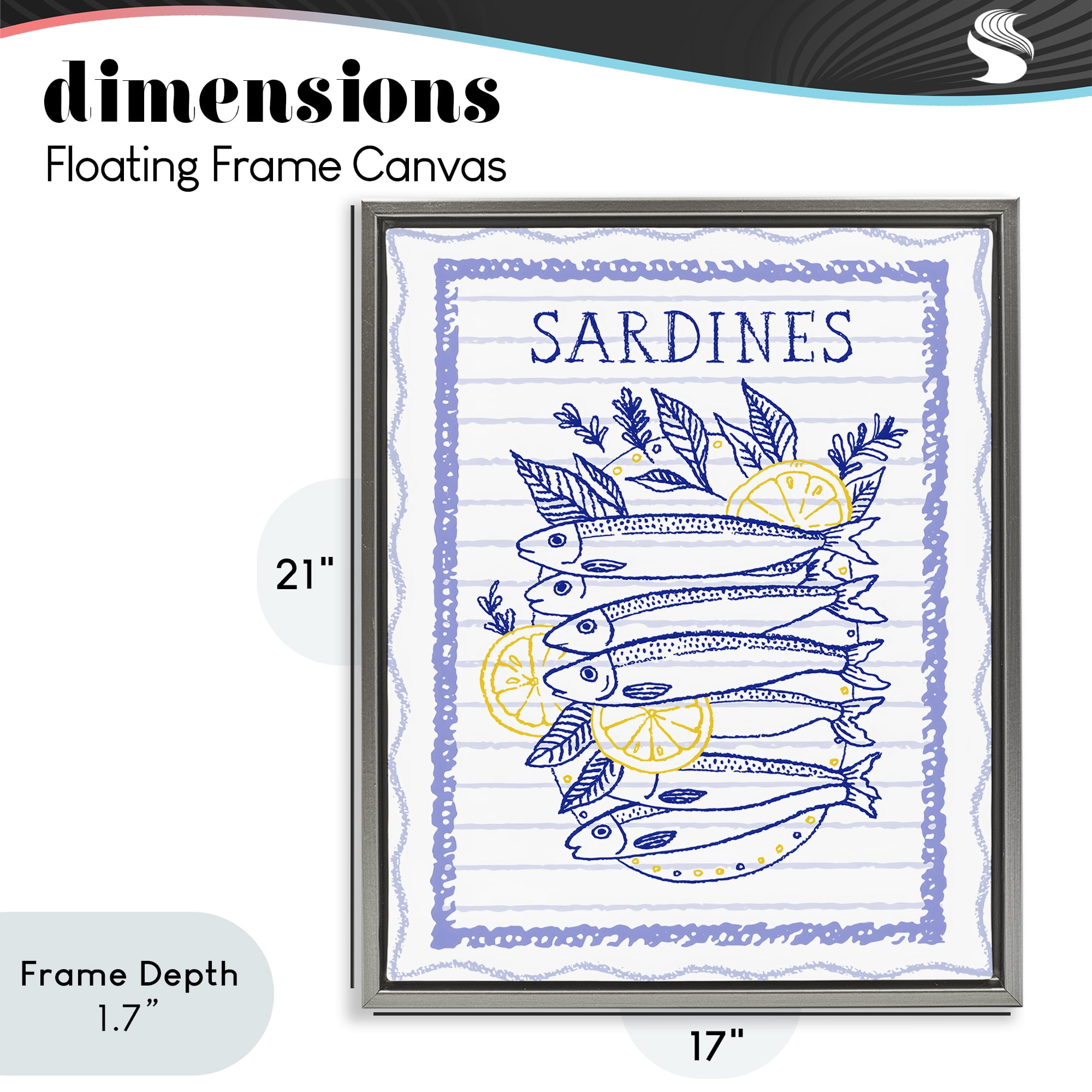 Stupell Industries Sardines Pile with Lemons Gray Framed Floater Canvas Wall Art, design by Creative Studio