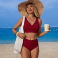 thumbnail image 4 of Women's Two Piece High Waisted Bikini Set Tummy Control Swimsuit Full Coverage Bathing Suit Wine S, 4 of 6