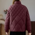 thumbnail image 6 of Maqroz Quilted Lightweight Jackets for Women Stand Collar Vintage Button Cardigan Barn Jacket Cold Weather Warm Winter Down Coat Outerwear, Wine XL, 6 of 7