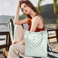 thumbnail image 5 of Ayieyill Corduroy Tote Bag for Women Girl Canvas Shoulder Cord Purse with Inner Pocket (Mint Green Grid), 5 of 6