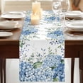 thumbnail image 3 of Blue Flower 120 Inch Table Runner, Sage Green Eucalyptus Leaves Farm Plant Farmhouse Dresser Scarf Cotton & Linen Tablerunner for Dining/Kitchen Island/Holiday Party Décor 13" x 120", 3 of 9