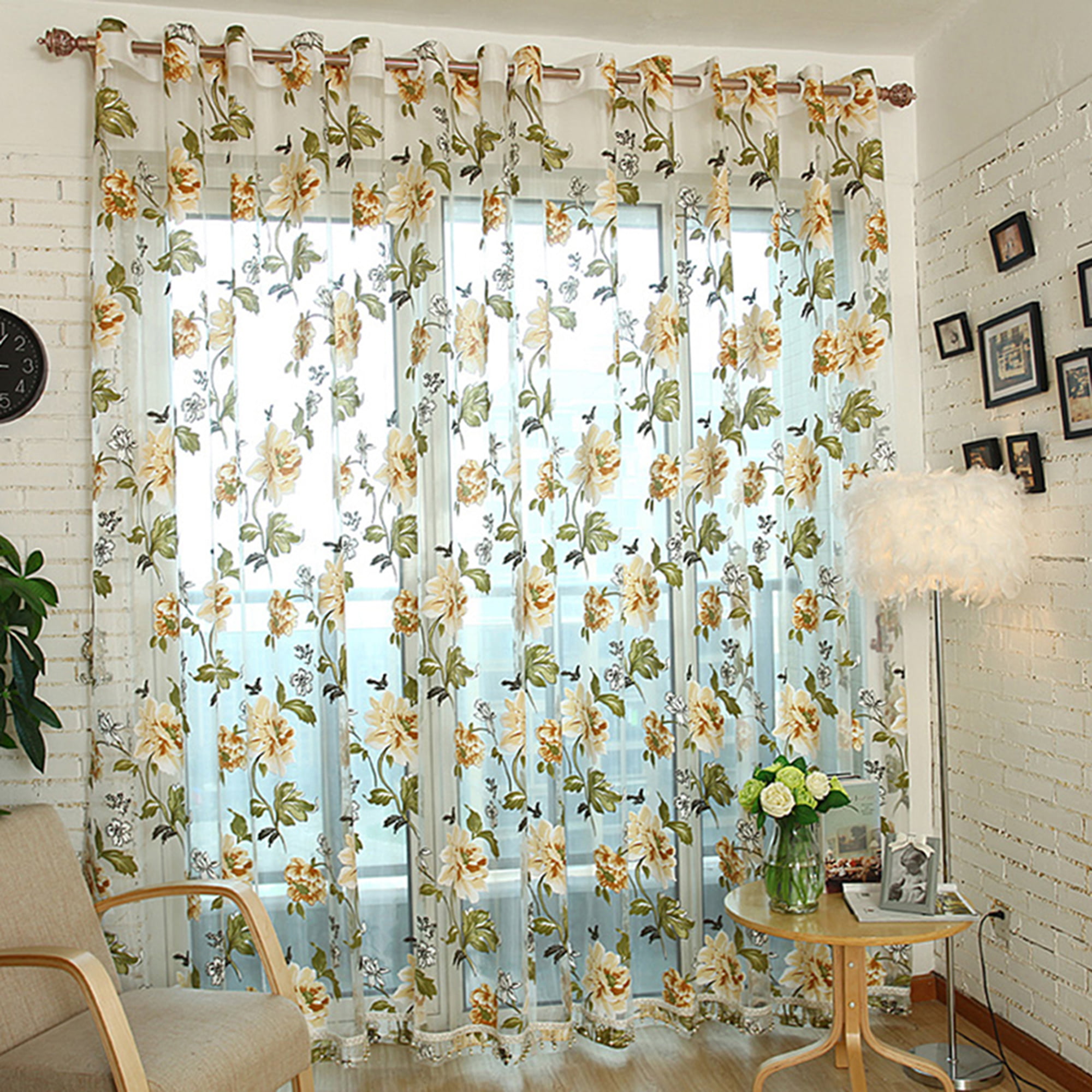 Eyelet Floral Sheer Voile Window Curtains Drapes Living Room Door Divider Tulle 