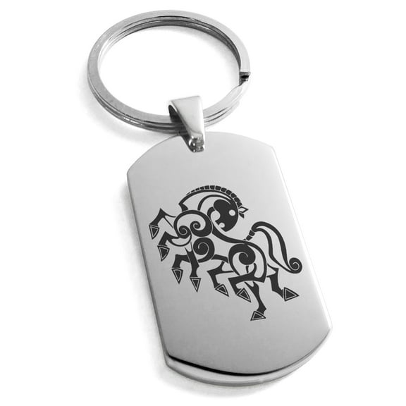Tioneer Stainless Steel Odin's Sleipnir Horse Viking Norse Engraved Dog Tag Keychain Keyring