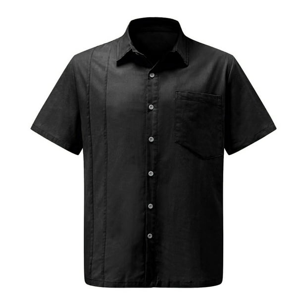 Camisa casual de manga corta con botones para hombre, con botones, para verano, playa, ajuste regular, cuello de lanza de algodón