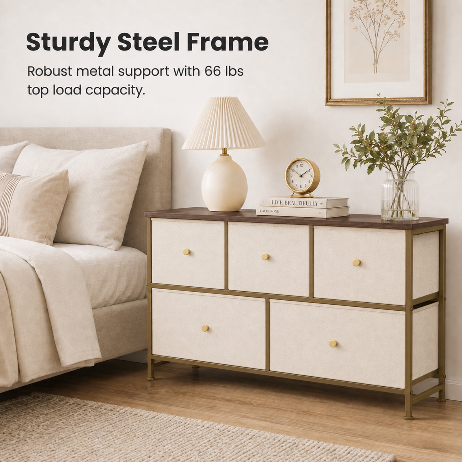 Alvantor 5/7 Drawer Fabric Dresser, Storage Tower for Bedroom and Closet, Chest of Drawers with Sturdy Steel Frame & Wooden Top for Living Room, Entryway