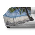 thumbnail image 3 of Summer Soft Flannel Fleece Throw Blanket, Tropical Beach Ocean Behind Palm Tree Caribbean Exotic Holiday Image, Cozy Plush for Indoor and Outdoor Use, 70" x 90", Fern Green Sky Blue, by Ambesonne, 3 of 6