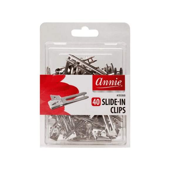 Annie Slide-In Clips 40 Count Silver | Metal Hair Clips for Sectioning, Curl Setting & Root Lift