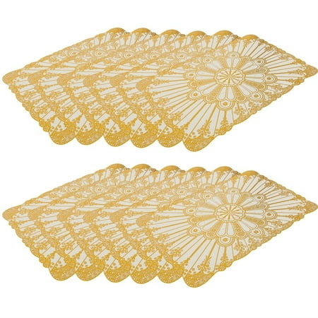 

12Pcs Gold Rectangle Oval Pressed Vinyl Pvc Placemats For Dinner Table Decor