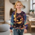 thumbnail image 4 of Xixirimido Halloween Jack-o-lantern Pattern Girls Long Sleeve Shirts Casual T-shirt Loose Fit Tunic Tops Crewneck Tie-hem Blouse Tees for Fall Winter, Size 7-8, 4 of 7