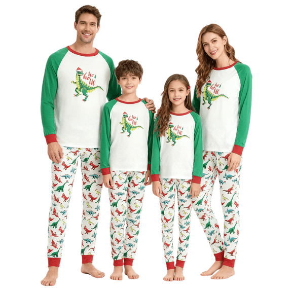 Christmas Family Pajamas Set Dinosaur Print Long Sleeve Pullover Top Pant