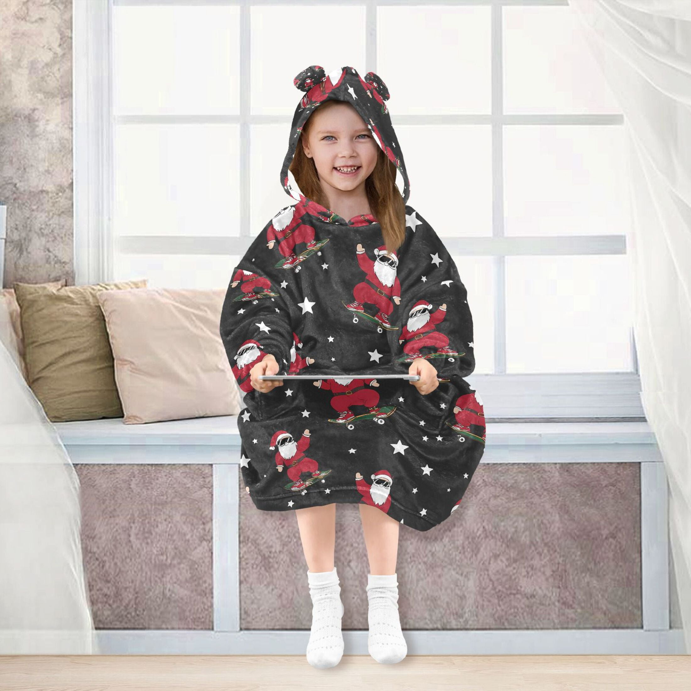joogoo Blanket Hoodie for Christmas Santa Claus Skating Oversize Sweatshirt 3-14 YR L
