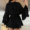 thumbnail image 2 of TaTaai Women's V-Neck Long Sleeve Flared Sleeve Irregular Hem Tie Waist Loose Dress Lightweight Breathable Casual Dress for Vacation Outings Gift, 2 of 6