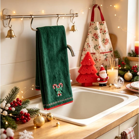 Holiday Kitchen Cleaning Cloth, 24x16 Inches, Super Absorbent Multipurpose Towel, Christmas Decorative Hand Towel for Cooking Wiping, 1 Pack