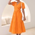 thumbnail image 3 of Gibobby Vestido largo para mujer, de verano Vestido largo de playa de manga corta con cuello en V informal de color liso para mujer(Naranja,G), 3 of 5