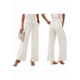 thumbnail image 3 of Women'S Wide Leg Lounge Pants with Pockets High Waisted Adjustable Tie Knot Loose Trousers White S, 3 of 7
