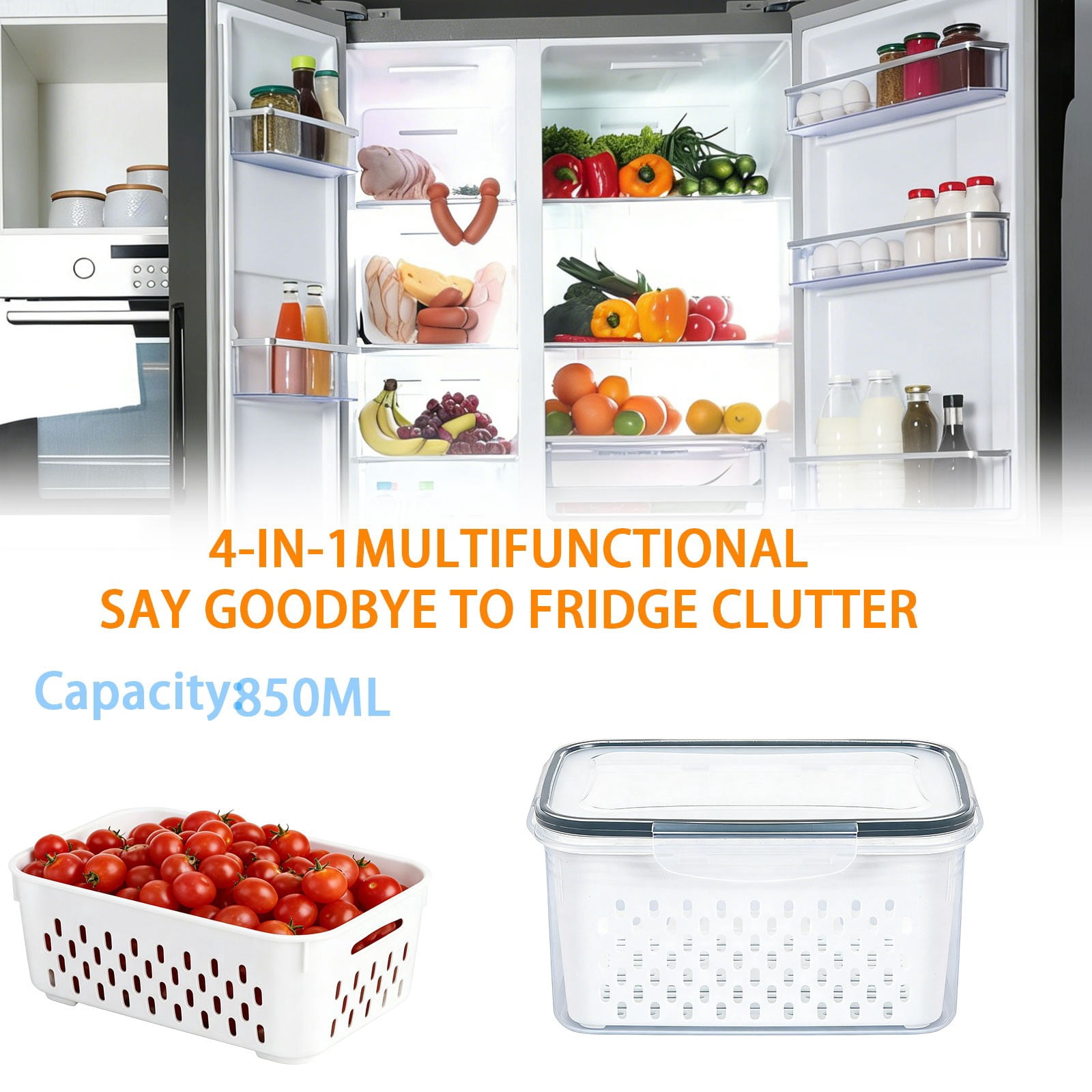 Lunxisen 3 Pcs Food Storage Container Set Clear Plastic Organizer Fridge Pantry Kitchen Essentials Airtight Fresh Produce Keepers(S)