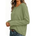 thumbnail image 3 of Horkkom Henley Shirts for Women Solid Color Button Long Sleeve Shirts Baggy Casual Fall Tops S, 3 of 7