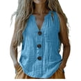 thumbnail image 2 of ITSAME Womens Cotton Linen Tops V-Neck Sleeveless Button Down Shirts Ladies Casual Blouses with Pocket Blue Size L, 2 of 9