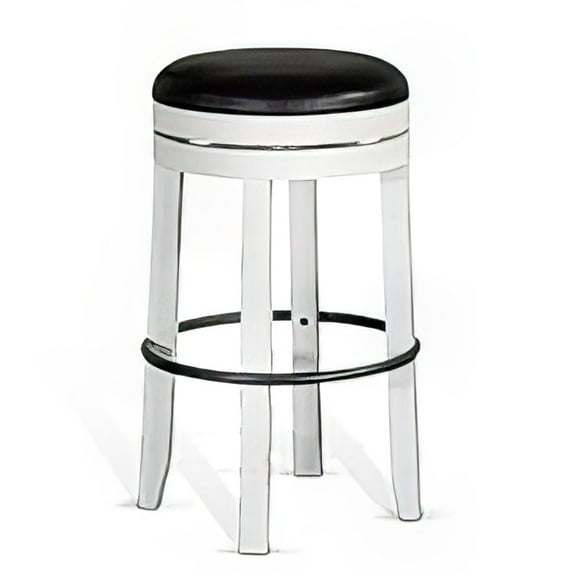 Orso Swivel Barstool Set of 2, Black Faux Leather, White Wood, Black