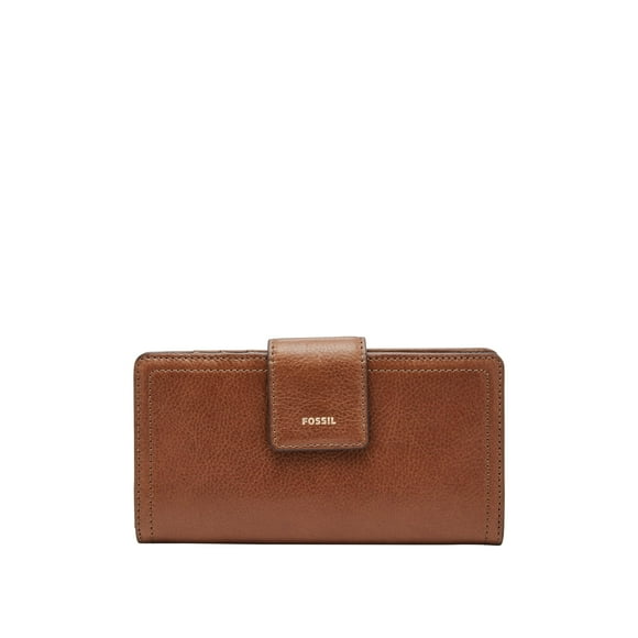 Cartera Fossil Logan de piel con lengüeta con cierre RFID, color marrón