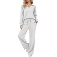 thumbnail image 2 of QSXADF Fall 2 Piece Sweatsuits Women Casual Tracksuit Set Solid Collared Long Sleeve Elastic Waist Pocket Pants Set Daily Women Fall Winter Outfits, 2 of 6