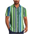 thumbnail image 2 of Tops for Men Plus Size Short Sleeve Lapel Button Stripe Color Block Printing Casual Turndown Collar Shirt Blouse Mint Green XXXXL, 2 of 6