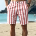 thumbnail image 2 of Domzle Mens Striped Casual Shorts Summer Beach Elastic Button Waist Dress Shorts with Pockets Pink 2XL, 2 of 4