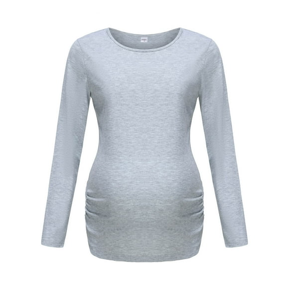 Drppepioner Femmes Grande Taille Dames Mode Couleur Unie Manches Longues Femme Enceinte Haut Décontracté T-Shirt de Maternité Gris