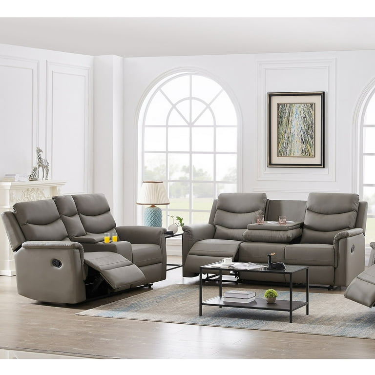 Gray faux sale leather reclining sofa