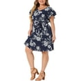 thumbnail image 4 of Agnes Orinda Women's Plus Dress Floral Tie Waist Layered Sleeve V Neck Summer Dresses 3X Navy Blue, 4 of 5