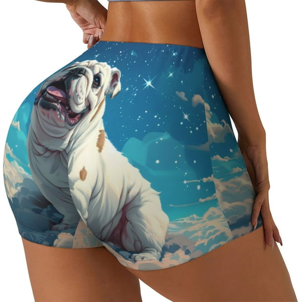 Fotbe Starry Sky Cloud Bulldog Shorts Sin Costuras – Shorts Deportivos de Cintura Alta para Mujer, Elásticos para Gimnasio, Yoga, Running o Ciclismo-Medium
