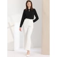 thumbnail image 2 of Blusa de trabajo elegante Allegra K con decoración de perlas y cuello falso plisado para mujer Negro M, 2 of 5