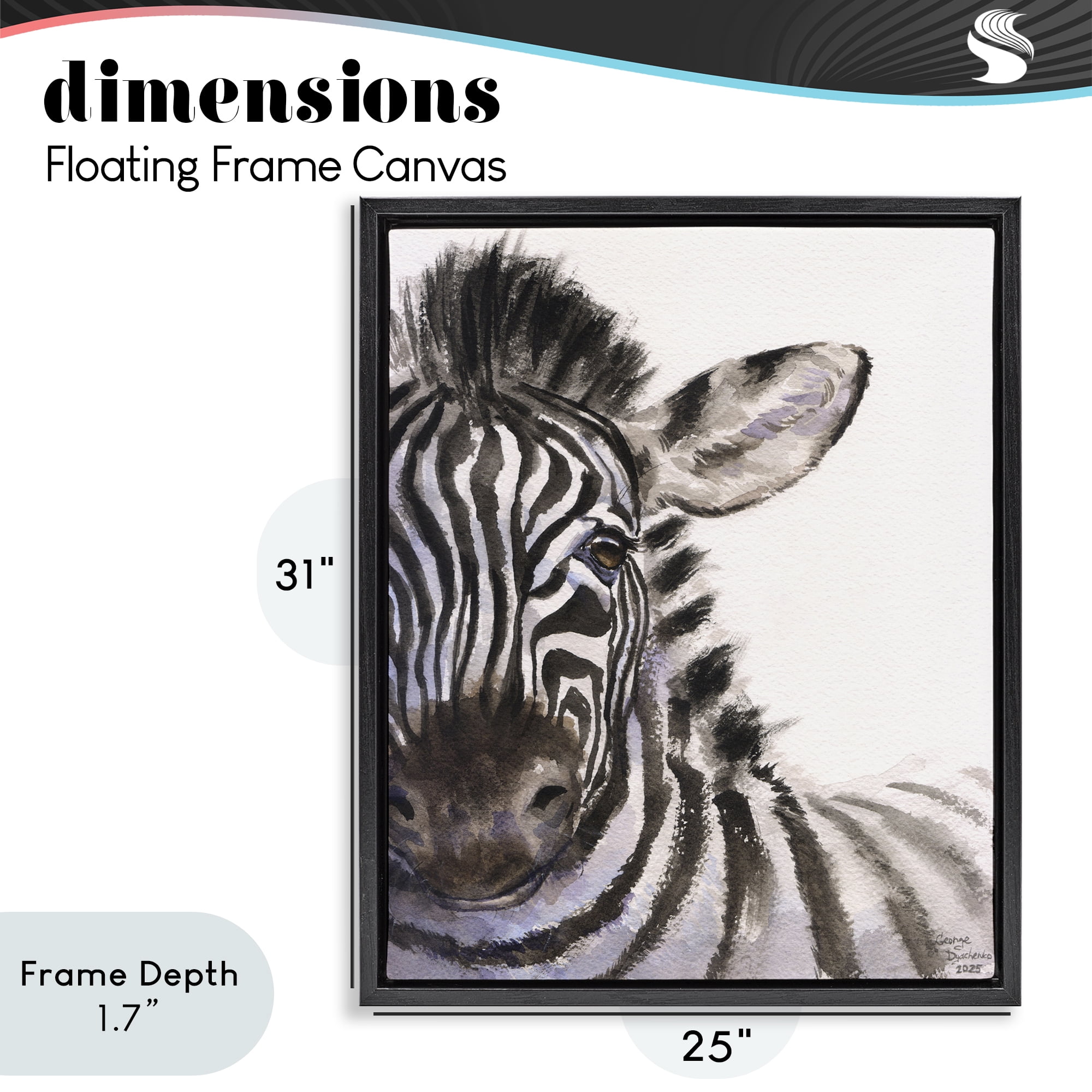 Stupell Industries Zebra Portrait on White Black Framed Floater Canvas Wall Art, design by George Dyachenko