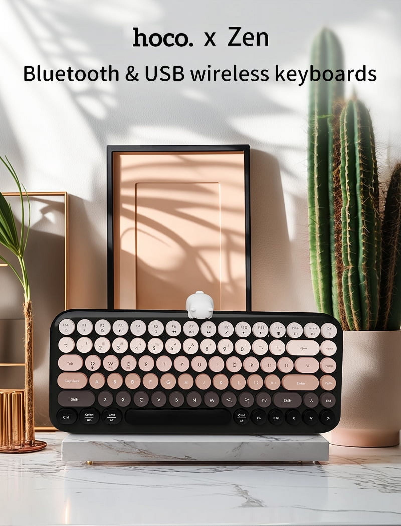 HOCO Bluetooth Wireless Dual-Mode Keyboard 84 Keys Compatible with Windows/Mac/Android, Includes USB Receiver & Type-C Adapter(Blue)