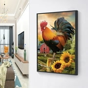 YYY 5D DIY Diamond Painting Rooster Sunflower Full Round Rhinestone Wall Art Picture