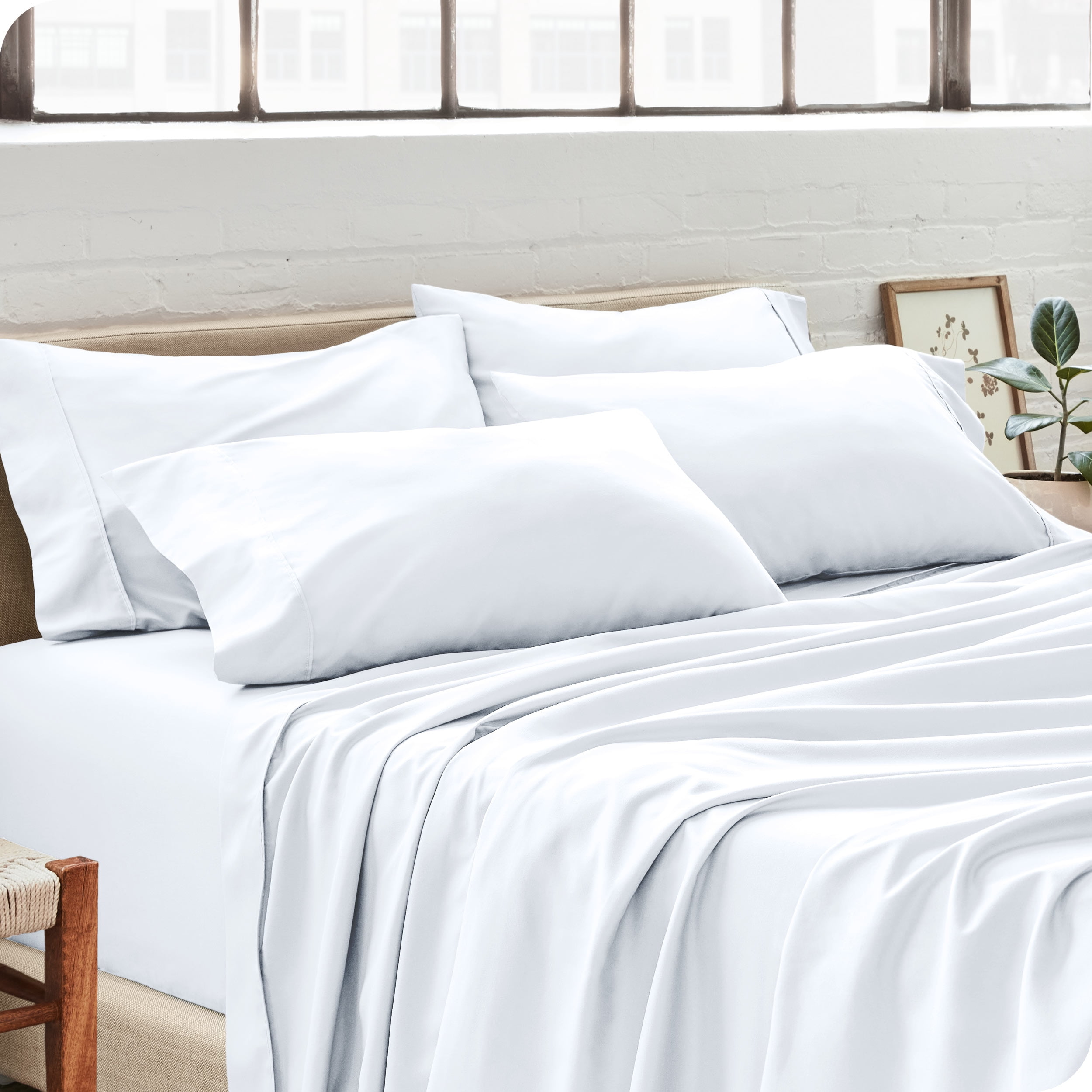 Bare Home Pillowcase Set - Premium 1800 Collection - Double Brushed - Ultra Soft - Standard Size, White, 4 Count