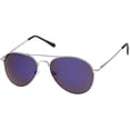 thumbnail image 2 of sunglassLA Unisex Classic Metal Frame Spring Hinges Color Mirror Lens Aviator Sunglasses (Silver / Blue Mirror) - 56mm, 2 of 4