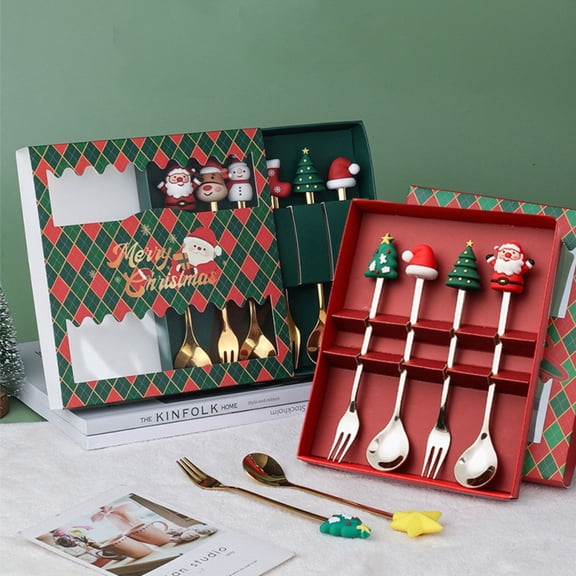 Christmas Dinnerware 4pc Adorable Dessert Coffee Spoon Christmas Kitchen Supplies Dinner Spoons Christmas Birthday Party Supplies for Winter Holiday, D