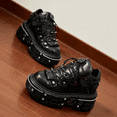 thumbnail image 3 of Unisex Lace-Up Punk Shoes Black Round Toe Thick Sole Platform Sneakers with Metal Rivet Decoration, 3 of 10