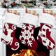thumbnail image 1 of Medias navideñas (paquete de 3), 17.32 pulgadas, rojas y blancas, con bordado de copos de nieve, tejidas con puños de piel sintética blanca para decoración navideña familiar., 1 of 7