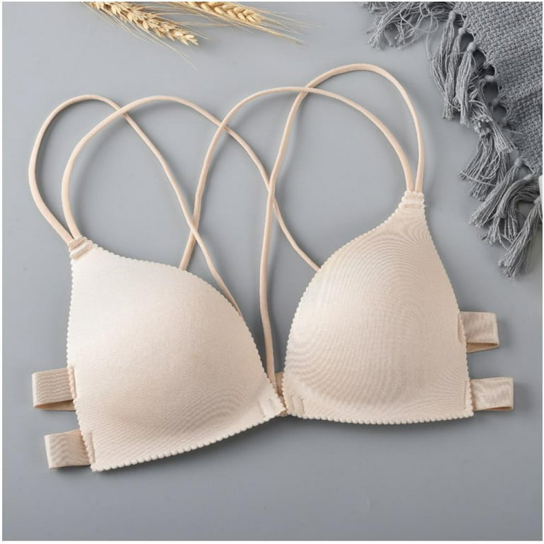 Front Buckle Bra,Solid Color 3/4 Cup Bra,Padded Wire Free Bra,Push