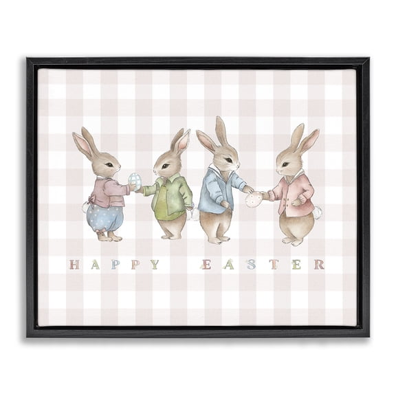 Stupell Industries Easter Bunnies Pink Gingham Black Framed Floater Canvas Wall Art, design by Leah Straatsma