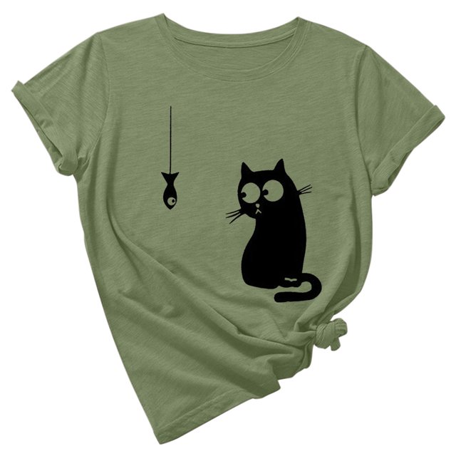 Camiseta de manga corta con estampado de animales y cuello redondo suelto a la moda de verano para mujer Pompotops hfajkhk134453