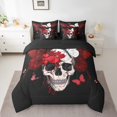 thumbnail image 2 of Skull Bedding Set Gothic Butterfly Moth Comforter Set Queen Size 7 Piece Red Black Hippie Bed In A Bag Adults,Goth Bones Skeleton Sheet Set With Comforter, 2 of 4