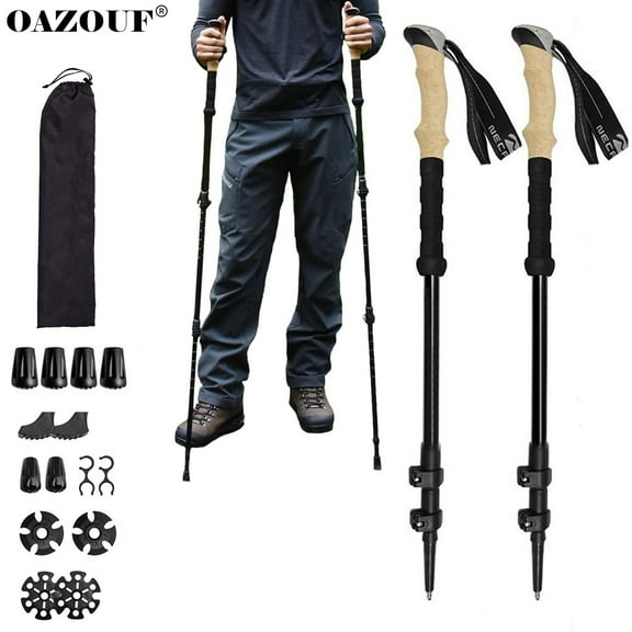 OAZOUF Carbon Hiking Poles 2 Pack, Collapsible Trekking & Walking Sticks for Hiking, Black