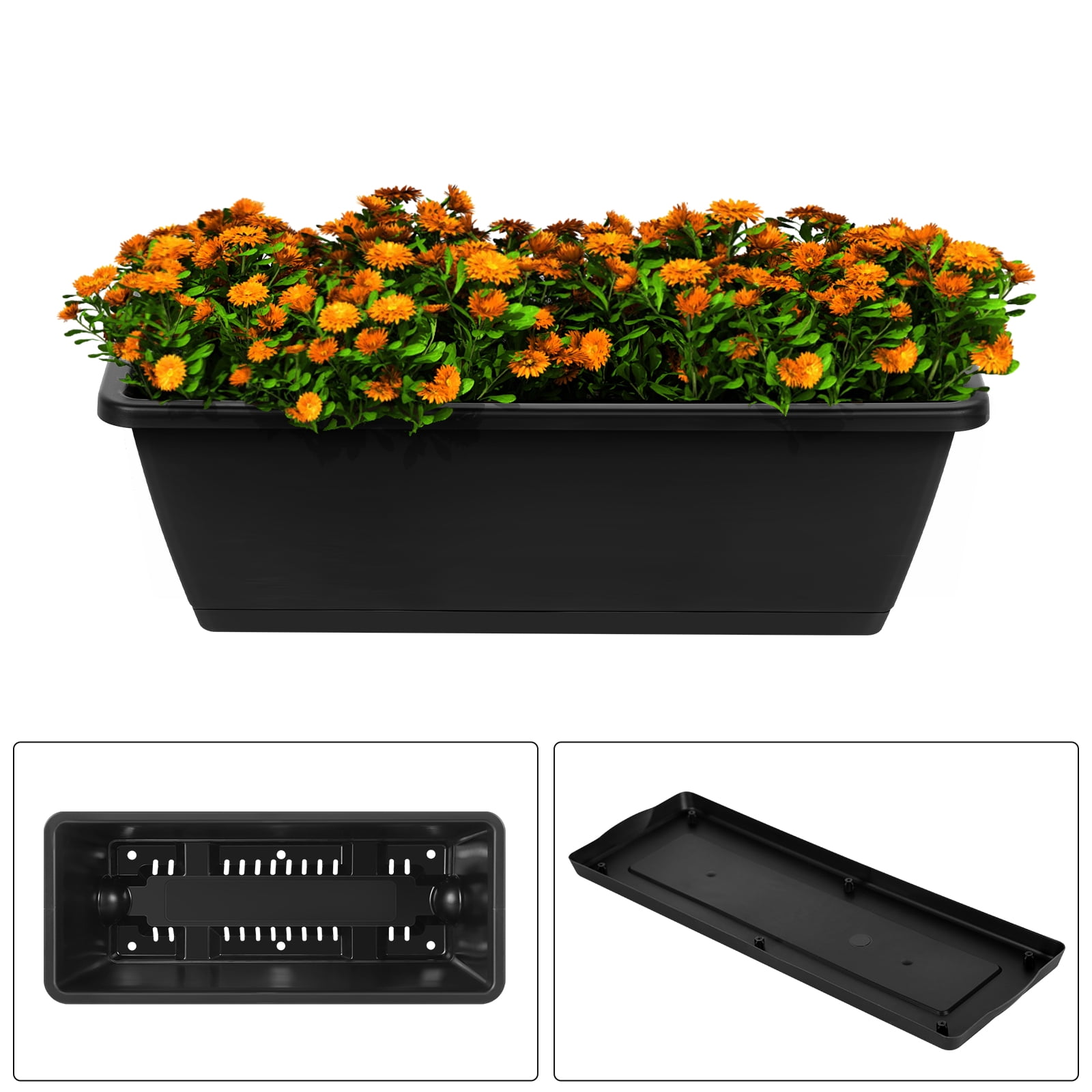 Outdoor 4-Tier Planter Rack with Drainage Holes and Removable Tray Brick Black Metal