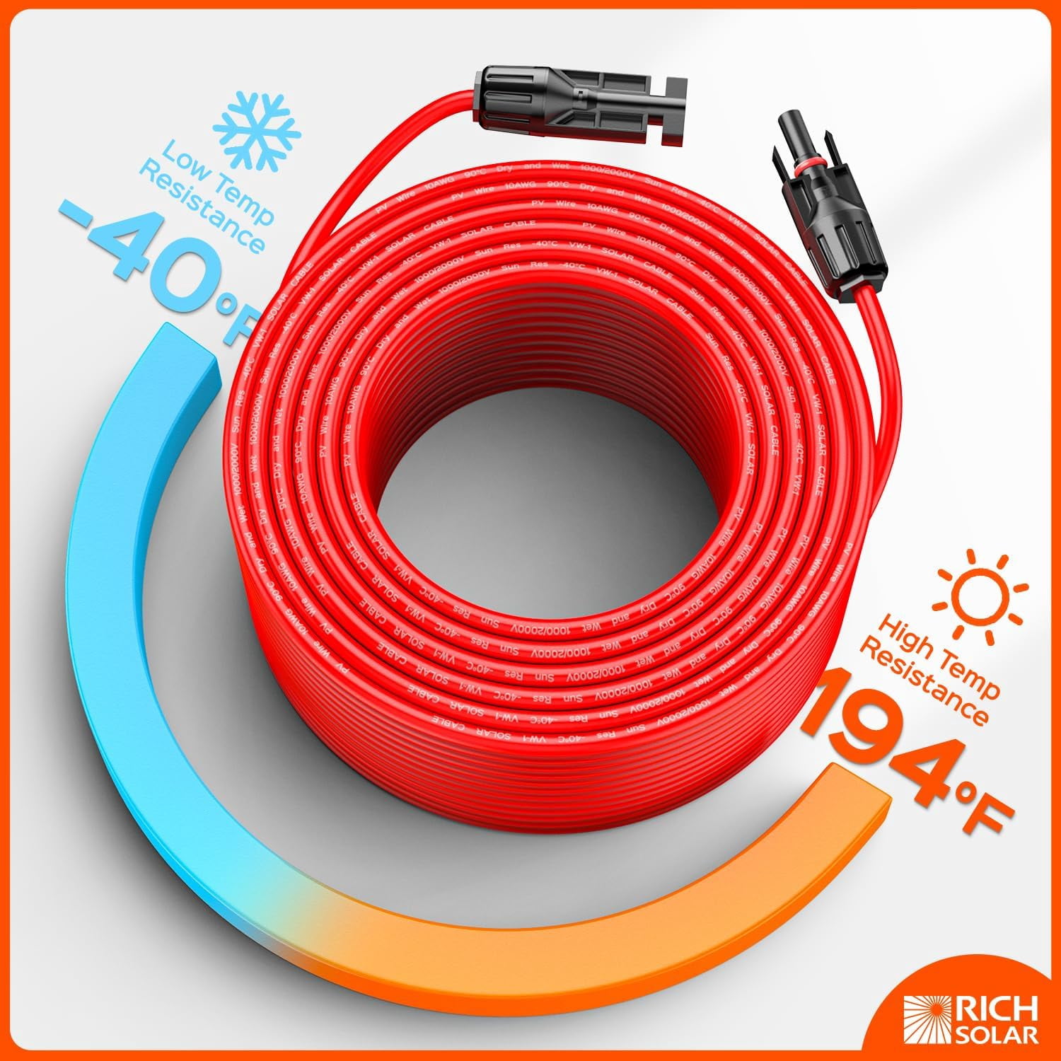 RICH SOLAR 10 Gauge 10AWG One Pair 50 Feet Red + 50 Feet Black Solar Panel Extension Cable Wire with Female and Male Connectors+Y Branch Connectors (50FT 10AWG+Y2)