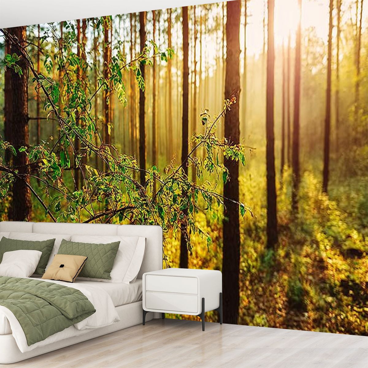 Peel and Stick Wallpaper Sunset Spring Forest Modern Art Wall Mural Decor Self Adhesive and Removable 69in x 98in