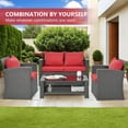 thumbnail image 4 of 4 Piece Outdoor Patio Furniture Sets All Weather Outdoor Sofa PE Garden Furniture Wicker Rattan Patio Conversation Set with Coffee Table, Red Cushion, 4 of 14